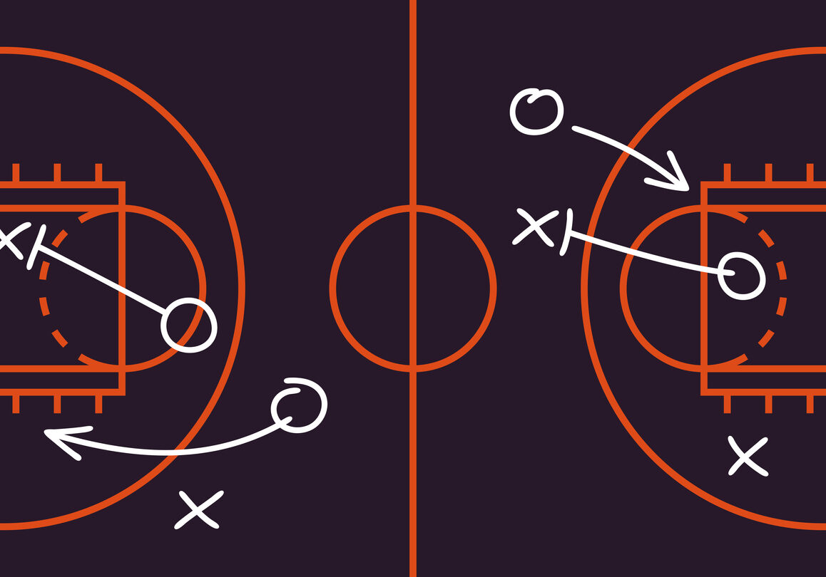Basketball game plan planning court diagram background.